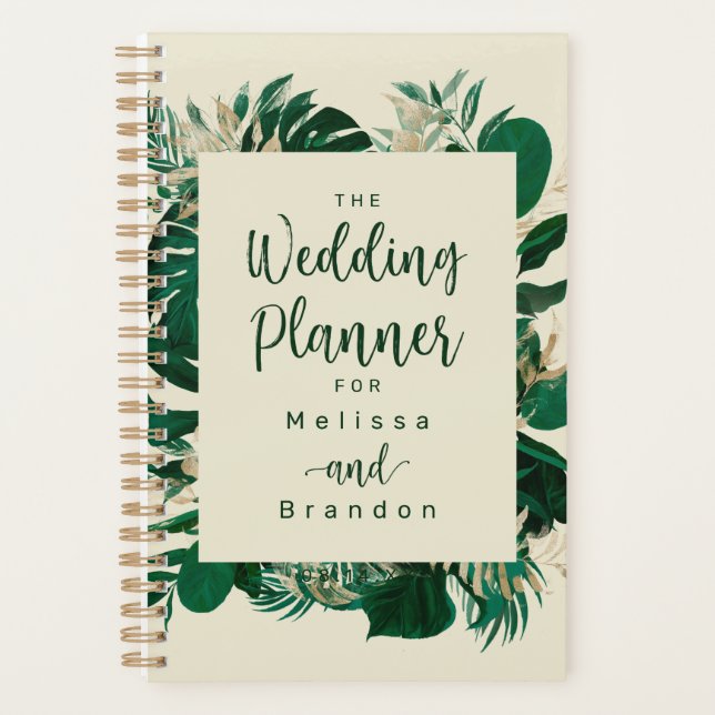Moderne Blätter Grüne Tropische Hochzeit Planer (Vorderseite)