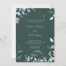 Moderne Blätter in Grün und Rosa Garten Hochzeiten Einladung