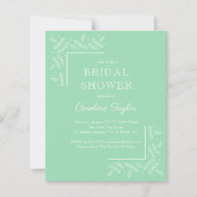 Moderne Blätter Mint Green Bridal Dusche Einladung