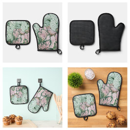 Moderne Blätter Muster Ofenhandschuh & Topflappen-Set