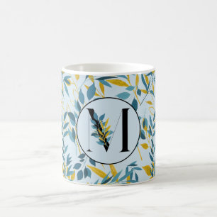 Moderne Blätter Navy Blue Gold "Letter M" Kaffeetasse