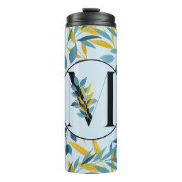 Moderne Blätter Navy Blue Gold "Letter M" Thermosbecher