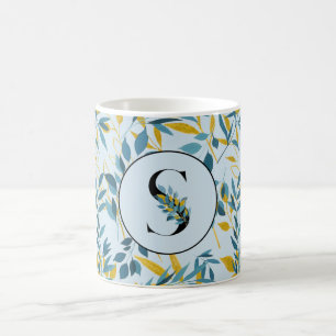 Moderne Blätter Navy Blue Gold "Letter S" Kaffeetasse
