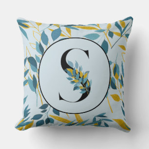 Moderne Blätter Navy Gold Buchstabe "S" Kissen