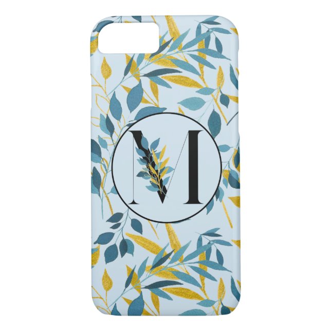 Moderne Blätter Navy Gold "Letter M" Case-Mate iPhone Hülle (Rückseite)