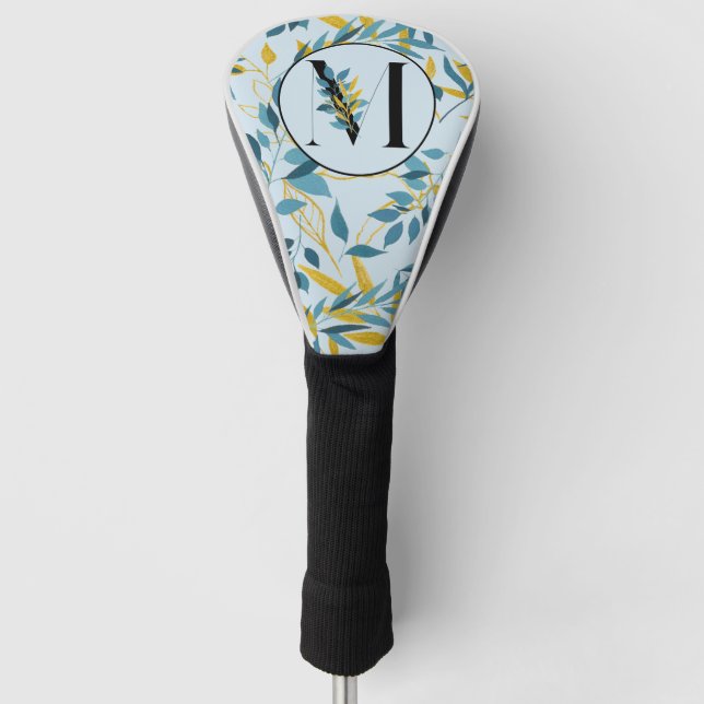 Moderne Blätter Navy Gold "Letter M" Golf Headcover (Vorderseite)