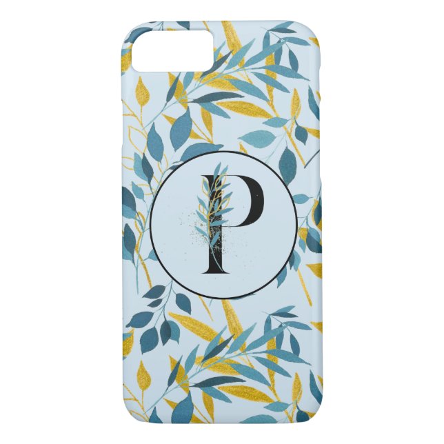 Moderne Blätter Navy Gold "Letter P" Case-Mate iPhone Hülle (Rückseite)