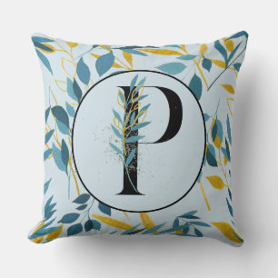Moderne Blätter Navy Gold Letter "P" Kissen