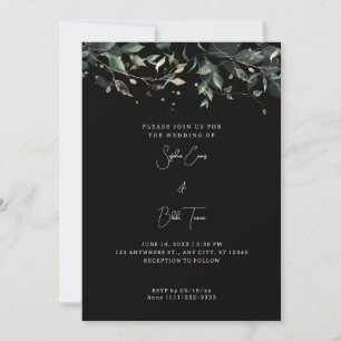 Moderne Blätter und Reben Schwarze Hochzeit Einladung