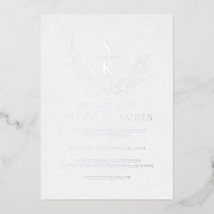 Moderne Blattkunst Linienart Elegante Hochzeit Folieneinladung