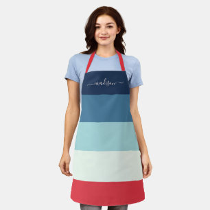 Moderne, blau gestreifte Skriptbezeichnung Schürz Schürze