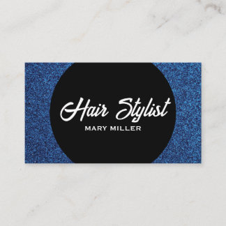 Moderne Blau Glitter Haar Stylist Schwarzer Kreis Visitenkarte