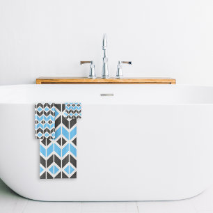 Moderne blau-graue Fischgrät-Geometrie Badhandtuch Set