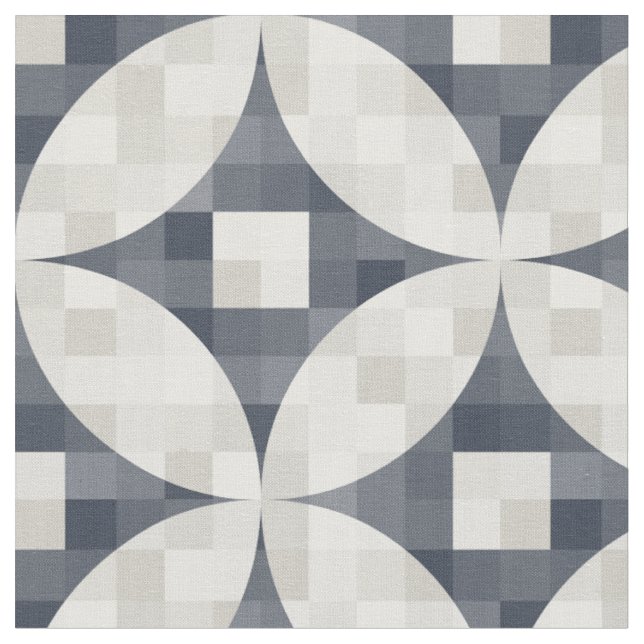 Moderne blau-graue und beige_checks im Mittelstild Stoff (Nahaufnahme)