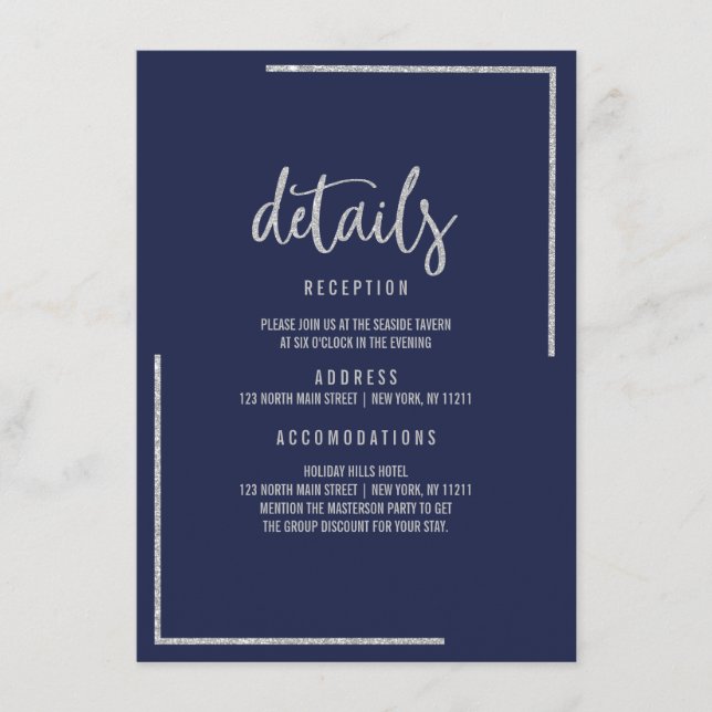 Moderne, blau-silberne Glitzer, trendy Gehäuse c Begleitkarte (Vorderseite)