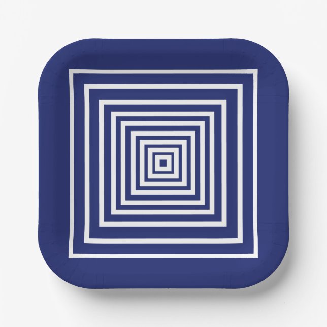 Moderne, blau-weiße Quadrate geometrisches Muster Pappteller (Vorderseite)