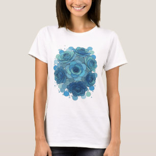 Moderne blaue 3D-Textkunst BLAUE ROSEN UND BLASEN T-Shirt