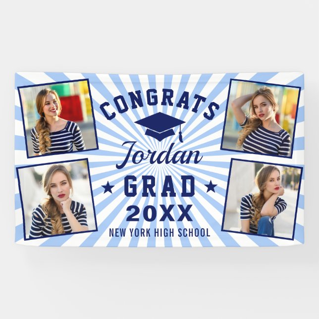 Moderne Blaue Abschluss Klasse 2024 4 FOTO Banner (Horizontal)