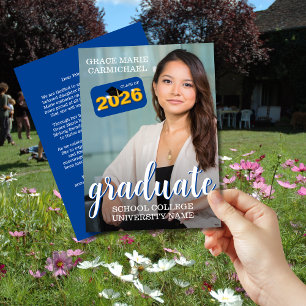 Moderne blaue Abschlussfoto Klasse 2026  Ankündigung