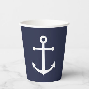 Moderne blaue Ankerpapierkups der Nautic Navy Pappbecher