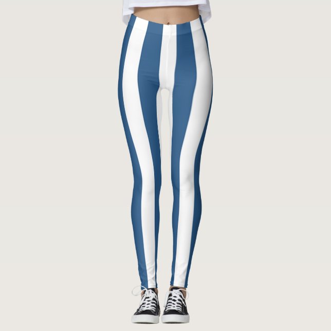 Moderne blaue aquamarin-weiße Streifen Leggings (Vorderseite)