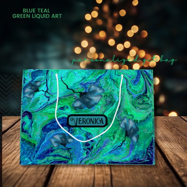 Moderne blaue Aquamarine grüne Flüssigkunst Große Geschenktüte (Modern Blue Teal Green Liquid Art Large Gift Bag)