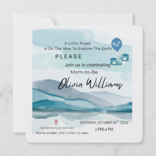 Moderne Blaue Aquarell-Berg-Baby-Shower-Einladung Einladung