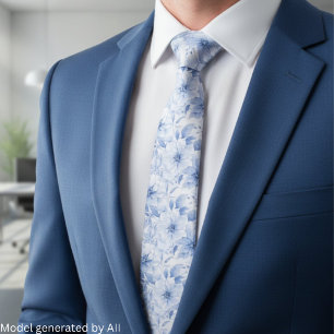 Moderne Blaue Aquarell-Blumenmuster Krawatte