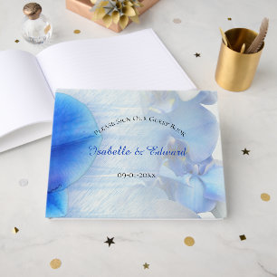 Moderne Blaue Aquarell-Orchideen-Hochzeitsempfang Gästebuch