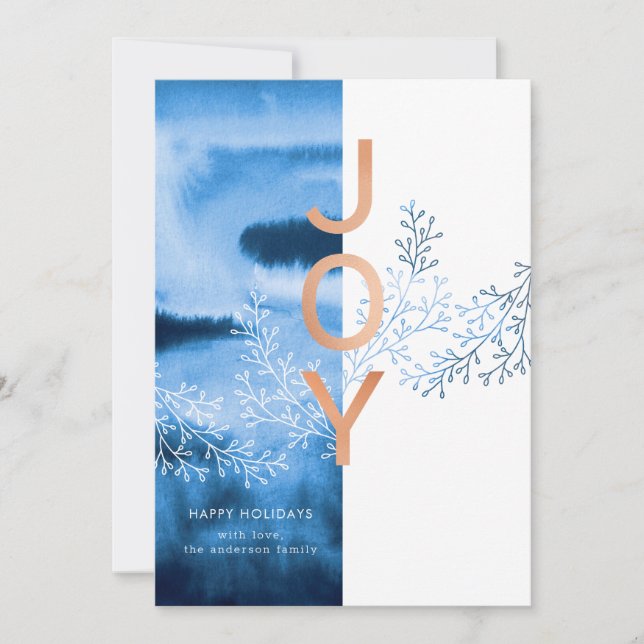 Moderne blaue Aquarell-Weihnachtsfreude Feiertagskarte (Vorderseite)