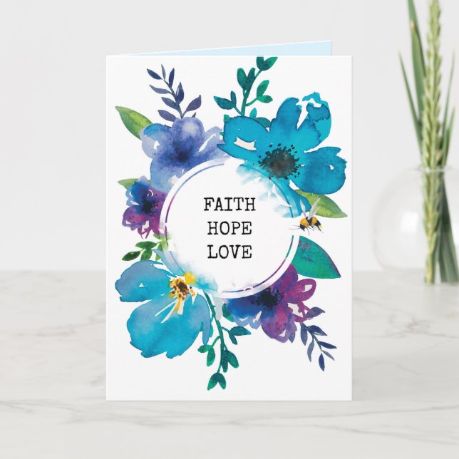 Moderne blaue Aquarellblume-Bibelkarte Dankeskarte (Vorderseite)