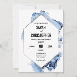 Moderne blaue Aquarellfarbe mit Goldrahmen Einladung