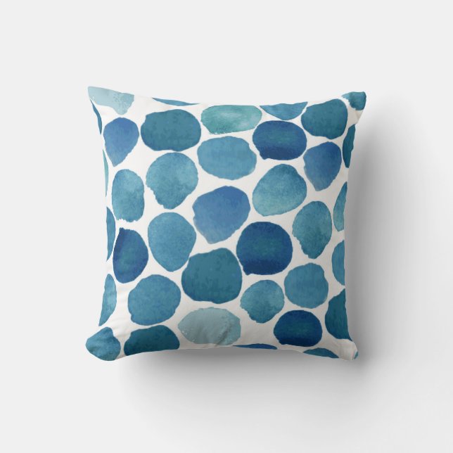Moderne blaue Aquarellformen Polka dot Kissen (Vorderseite)
