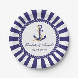 Moderne blaue blaue Streifen für Nautik Pappteller