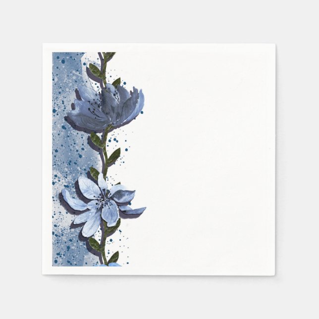 Moderne blaue Blumen Blumenwasser Hochzeit Serviette (Vorderseite)