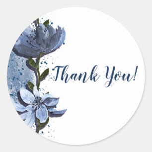 Moderne Blaue Blumen Florale Aquarell Hochzeit Runder Aufkleber