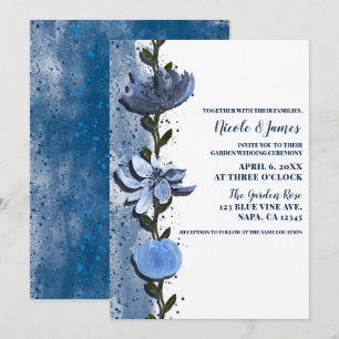 Moderne Blaue Blumen Florale Wasserfarbe Hochzeit Einladung