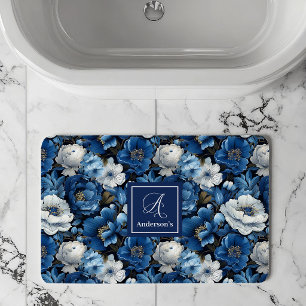 Moderne blaue Blumen Personalisierte florale Badem Badematte