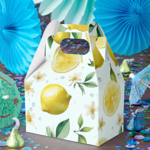 Moderne blaue Blumen-Skript-Brautparty mit Zitrone Geschenkschachtel