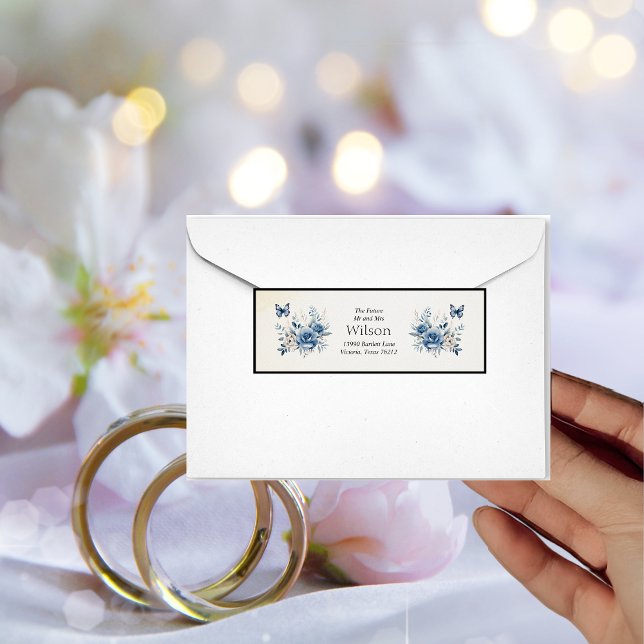 Moderne blaue Blumen und Schmetterlinge Hochzeitsa (Von Creator hochgeladen)