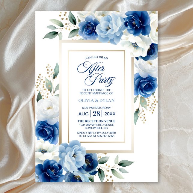 Moderne blaue Blumenhochzeit nach dem Party Einladung (Von Creator hochgeladen)