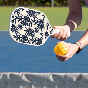 Moderne Blaue Blumenmalerei mit individuellem Name Pickleball Schläger