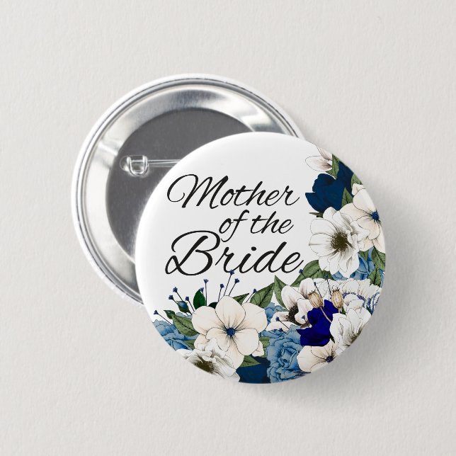 Moderne blaue Blumenmutter der Braut Button (Vorne & Hinten)