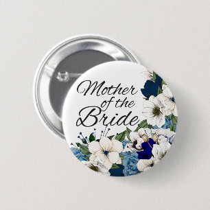 Moderne blaue Blumenmutter der Braut Button