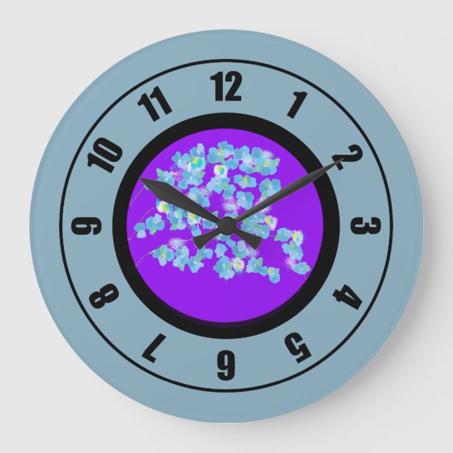 Moderne blaue Blüten große Uhr (Vorderseite)
