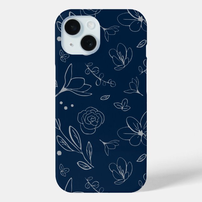 Moderne blaue Blütendarstellung der Marine Case-Mate iPhone Hülle (Rückseite)