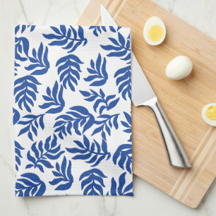 Moderne Blaue Botanische Blätter Muster Geschirrtuch