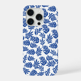 Moderne Blaue Botanische Blätter Muster iPhone 15 Pro Hülle