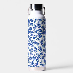 Moderne Blaue Botanische Blätter Muster Trinkflasche