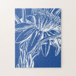 Moderne blaue botanische Blumenlinie Zeichne Artwo<br><div class="desc">Eine raffinierte,  moderne botanische Linienkunst zeichne von einer einfachen Blume auf kobaltblauen Hintergrund.</div>